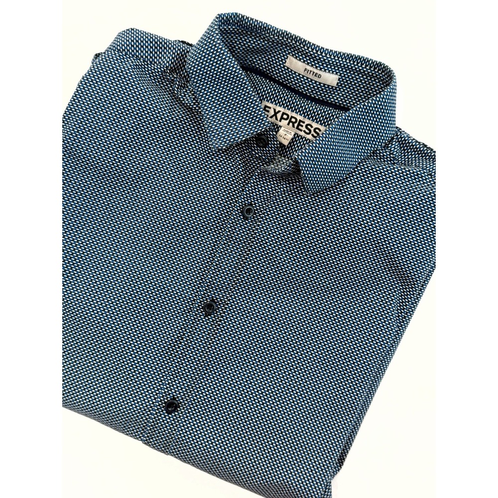 Express Men's Button Up Shirt Small Slim Blue/White M/Black Business Y2K Work